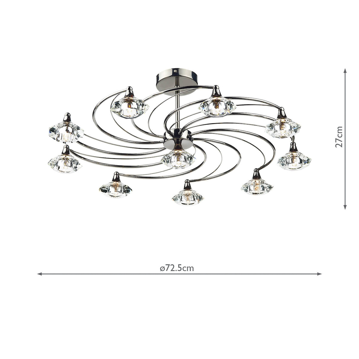 Luther 10 Light Semi Flush Black Chrome Crystal<br>Polished Black Chrome