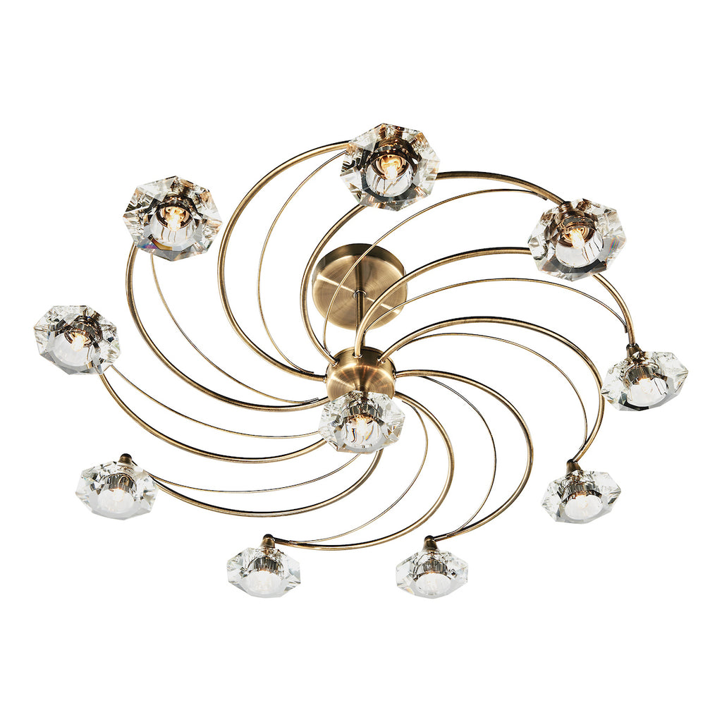 Luther 10 Light Semi Flush Antique Brass Crystal<br>Antique Brass