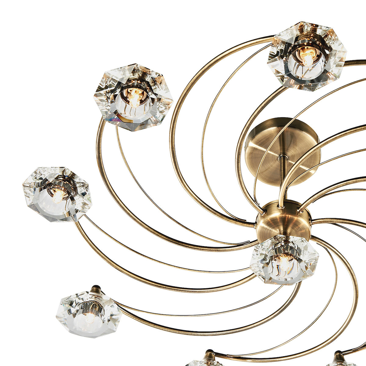 Luther 10 Light Semi Flush Antique Brass Crystal<br>Antique Brass