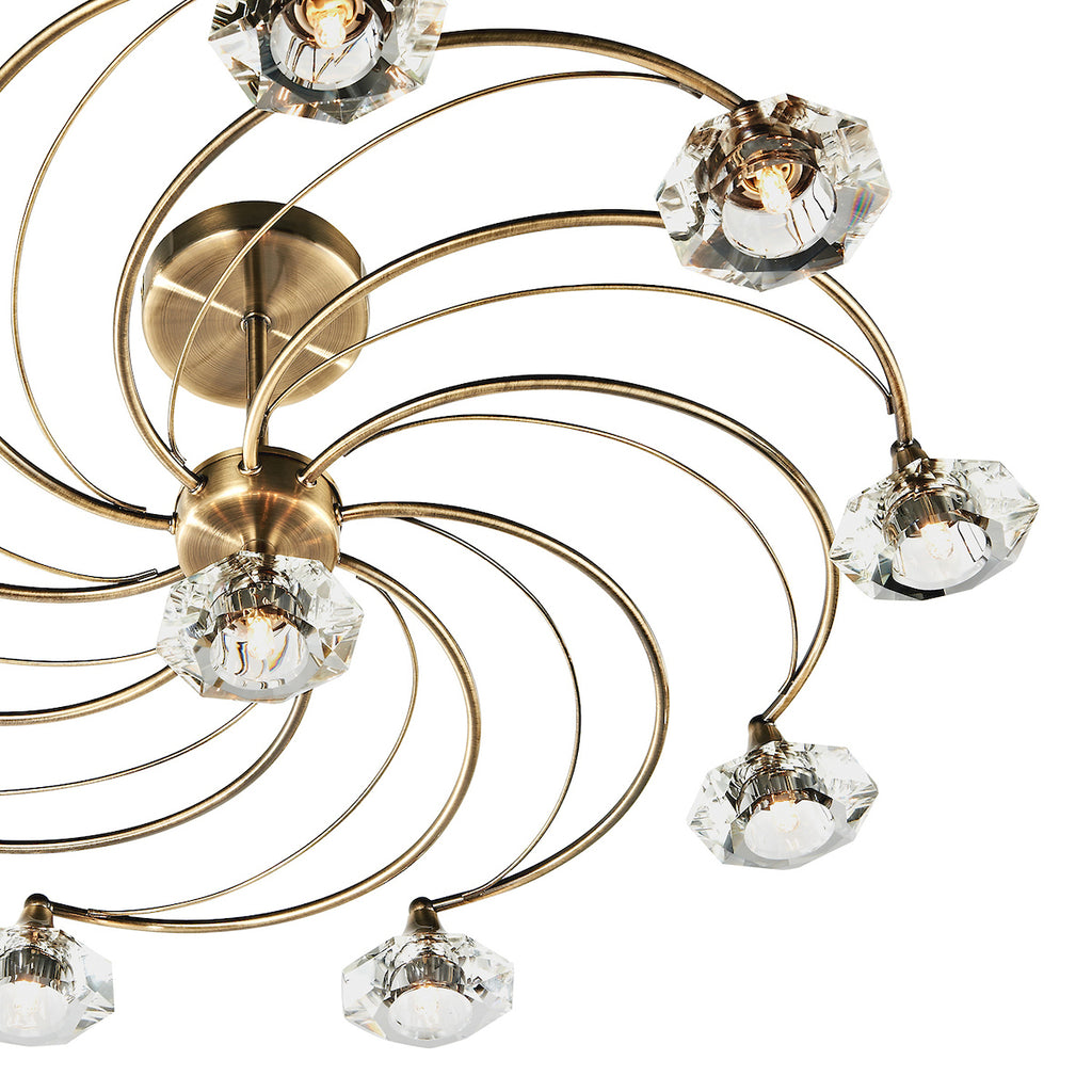 Luther 10 Light Semi Flush Antique Brass Crystal<br>Antique Brass