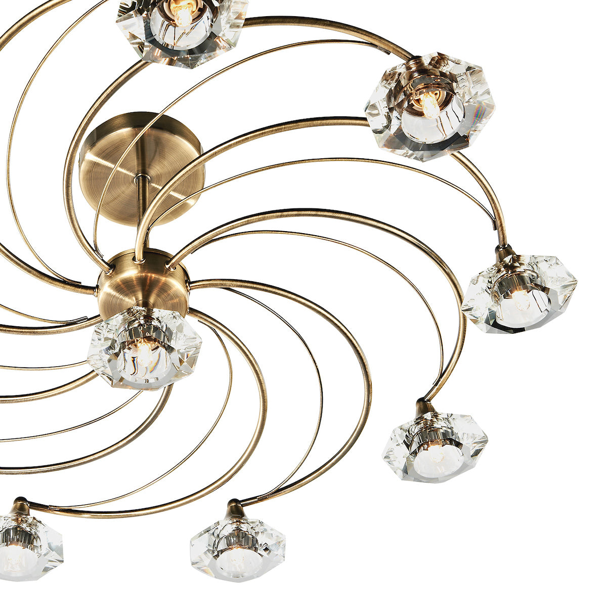 Luther 10 Light Semi Flush Antique Brass Crystal<br>Antique Brass