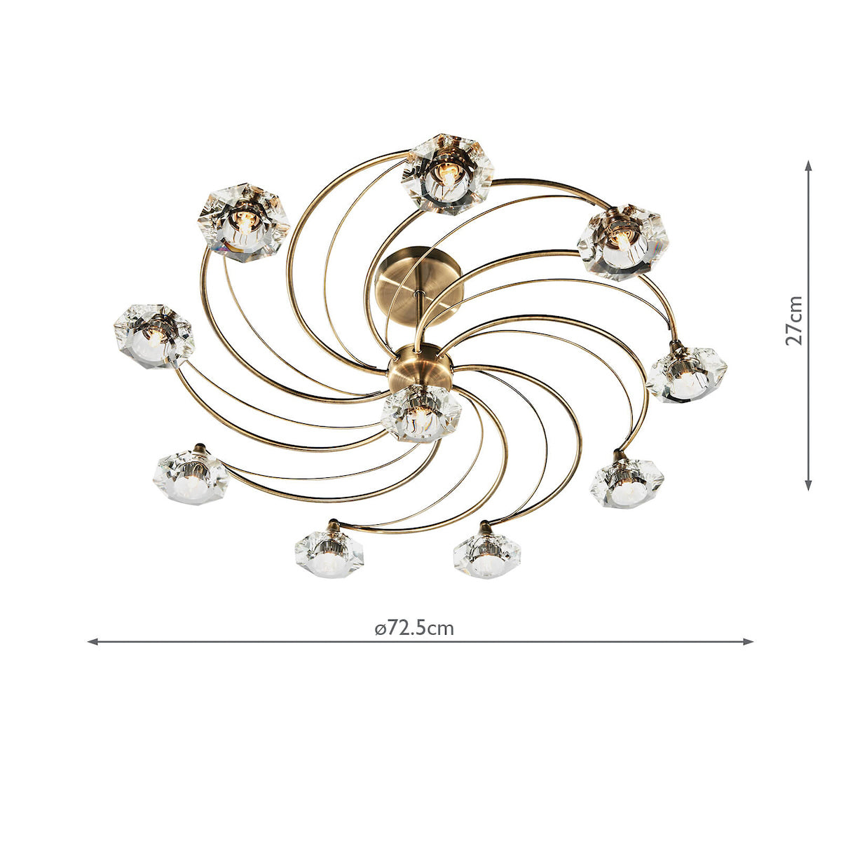 Luther 10 Light Semi Flush Antique Brass Crystal<br>Antique Brass
