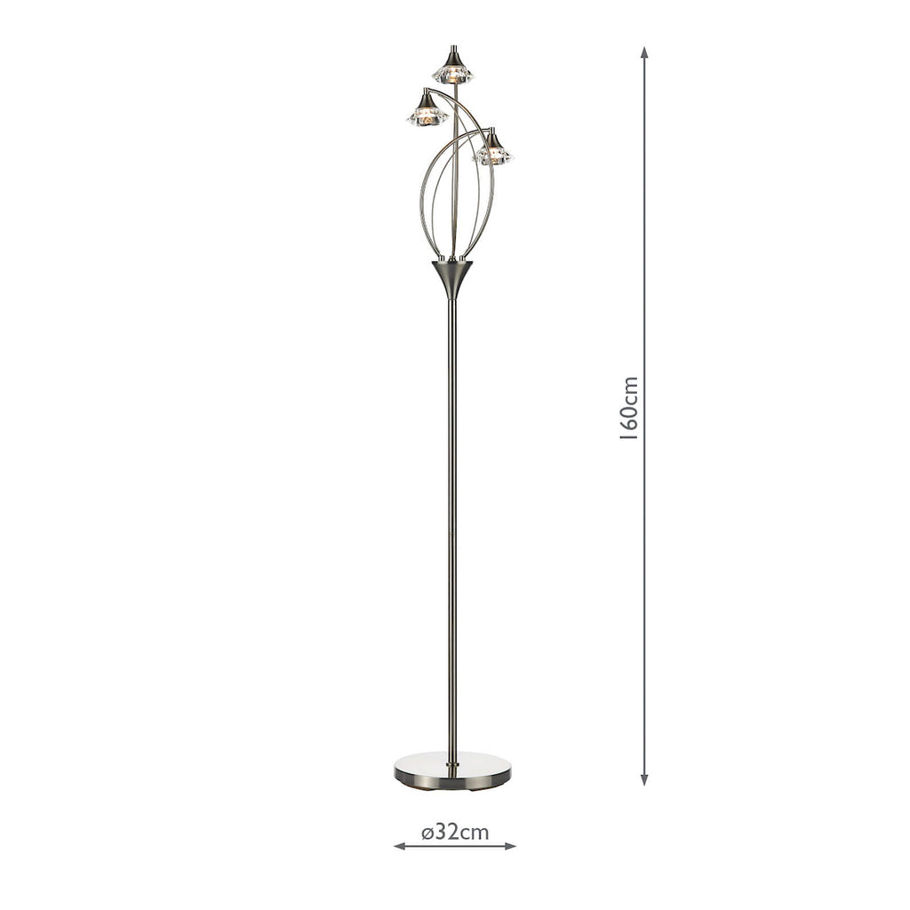 Luther 3 Light Floor Lamp Satin Chrome Crystal<br>Satin Chrome