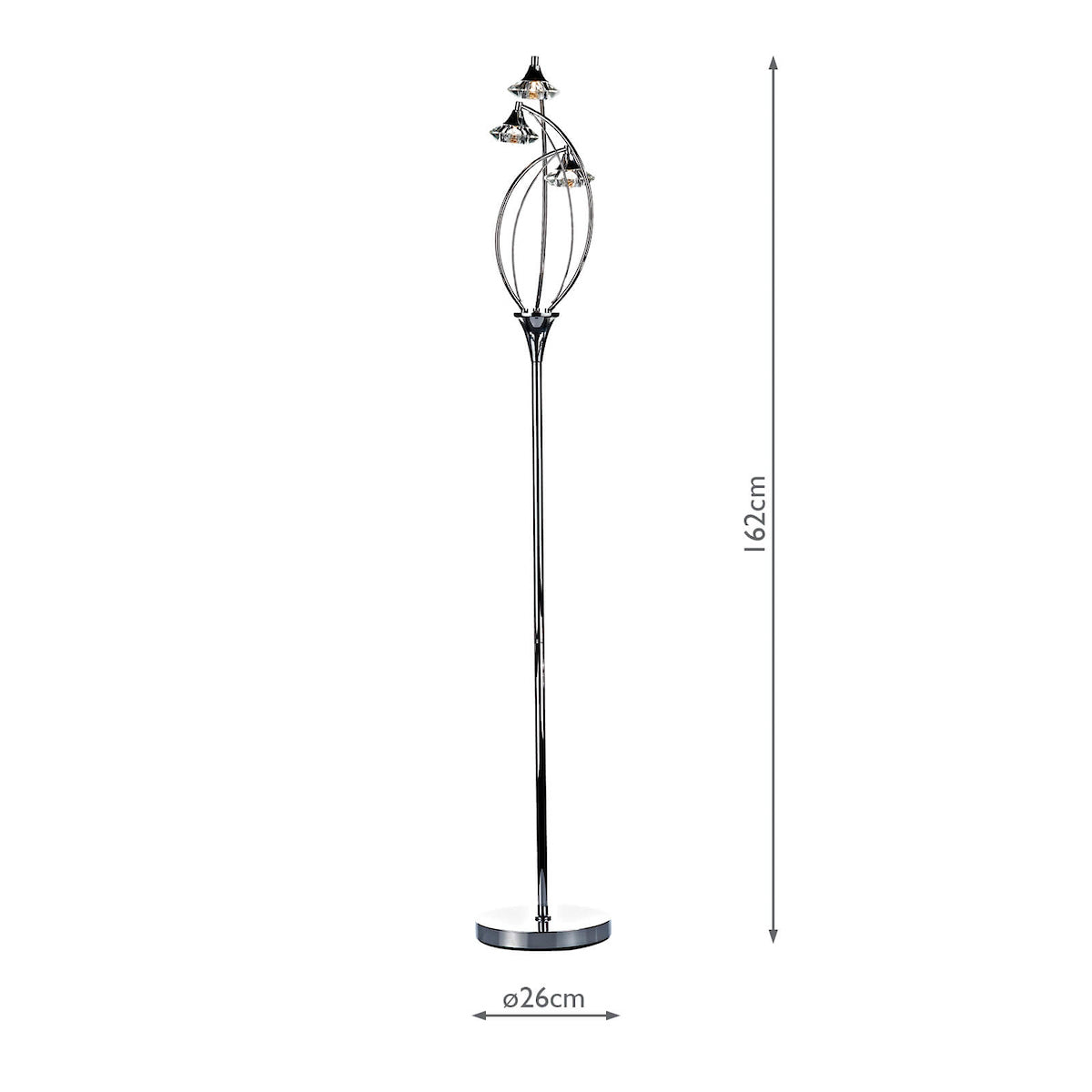 Luther 3 Light Floor Lamp Polished Chrome Crystal<br>Polished Chrome