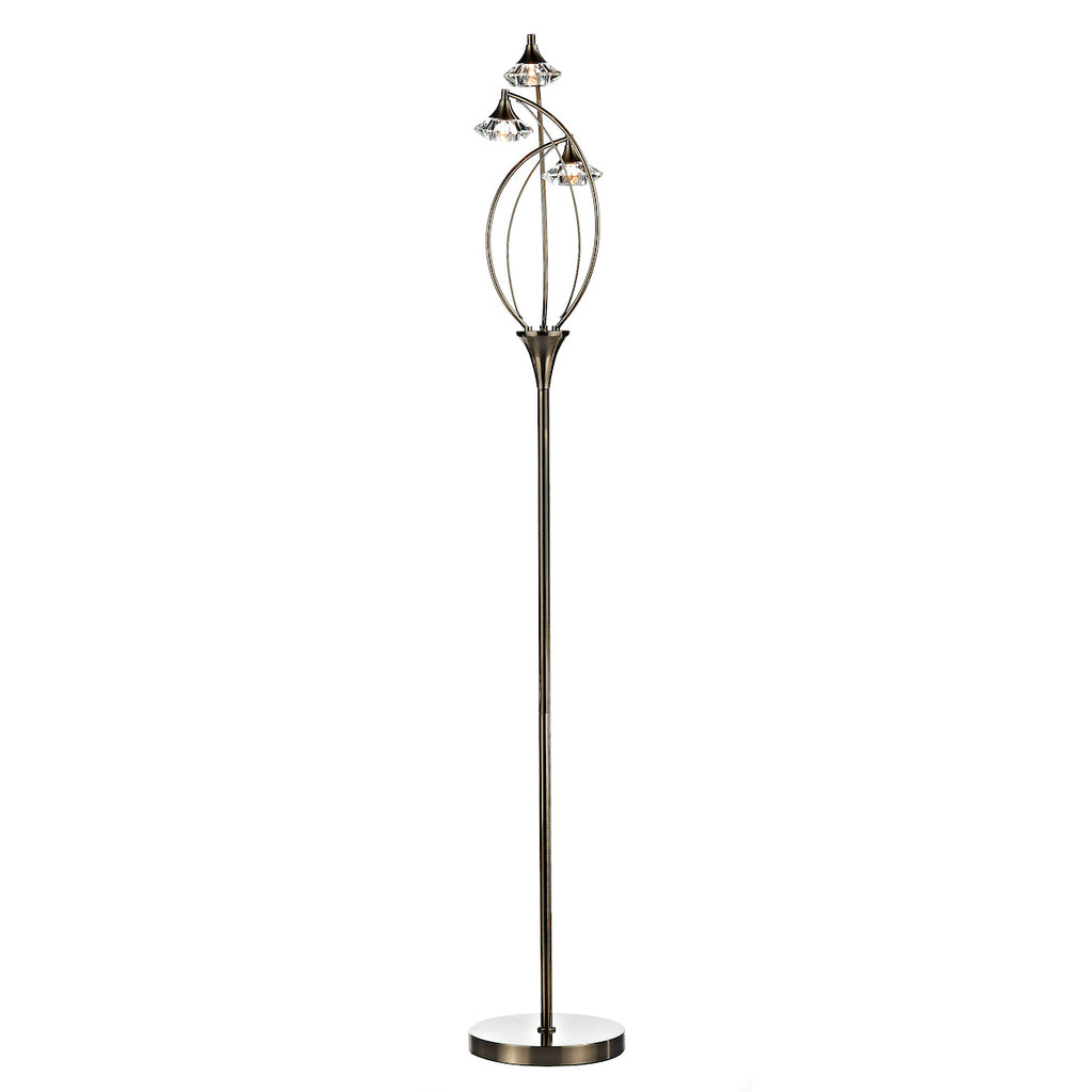 Luther 3 Light Floor Lamp Antique Brass Crystal<br>Antique Brass