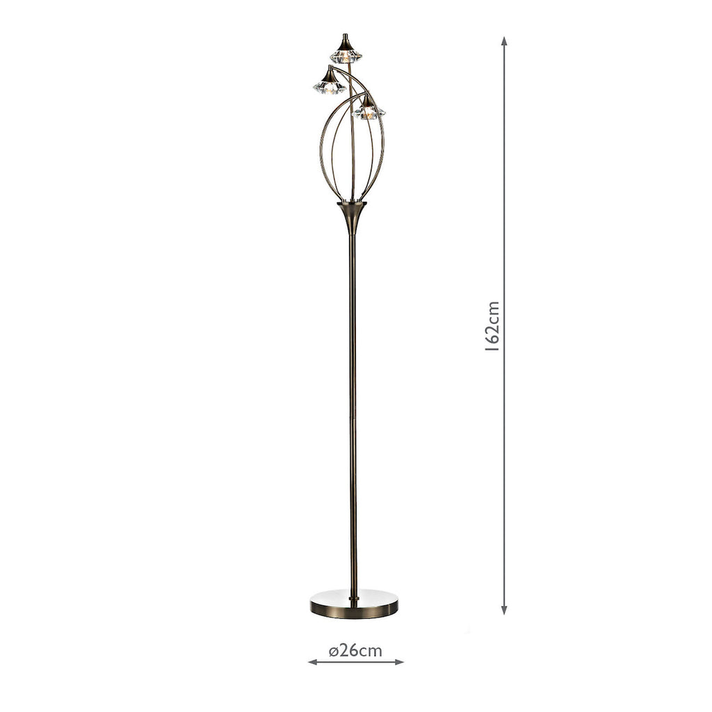 Luther 3 Light Floor Lamp Antique Brass Crystal<br>Antique Brass