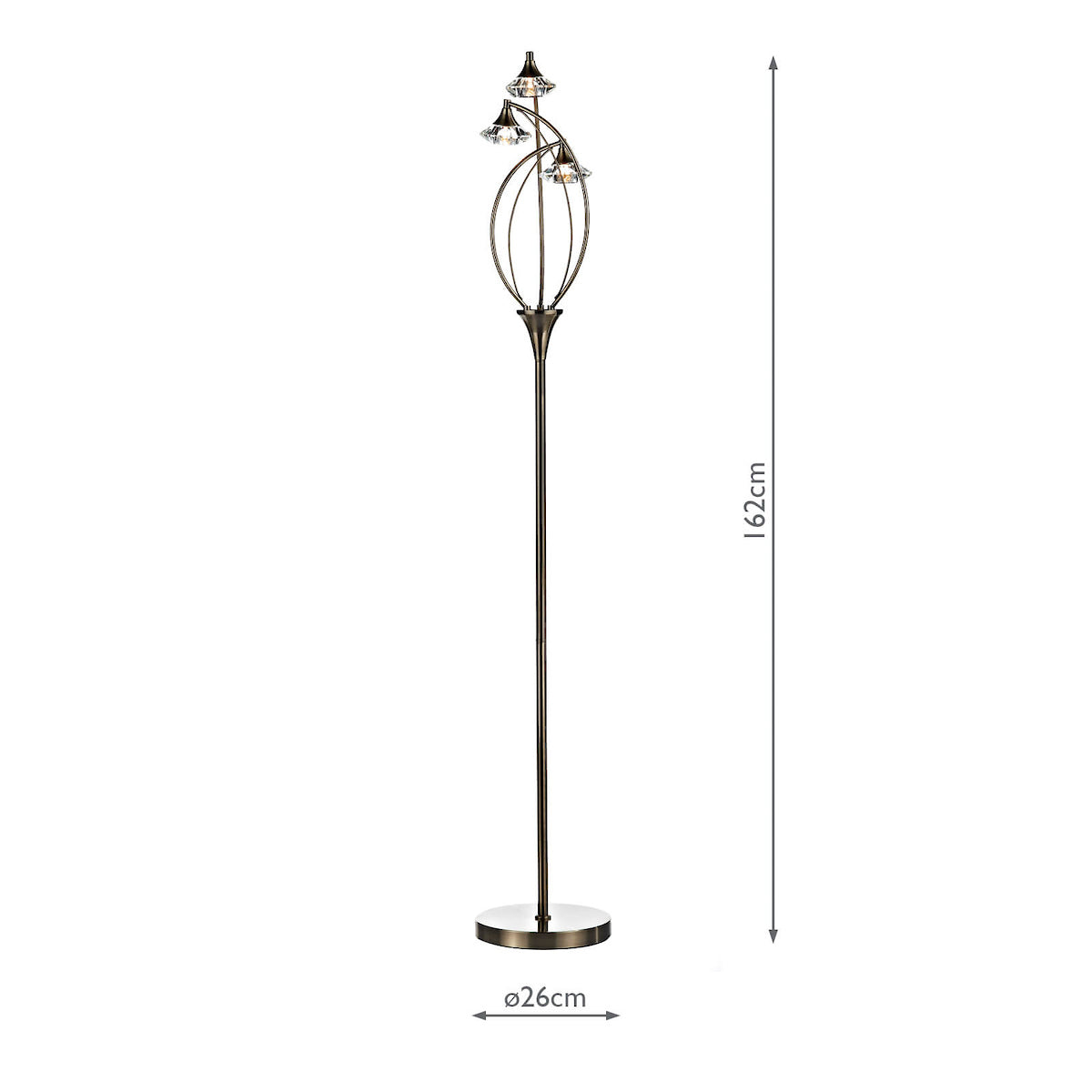 Luther 3 Light Floor Lamp Antique Brass Crystal<br>Antique Brass