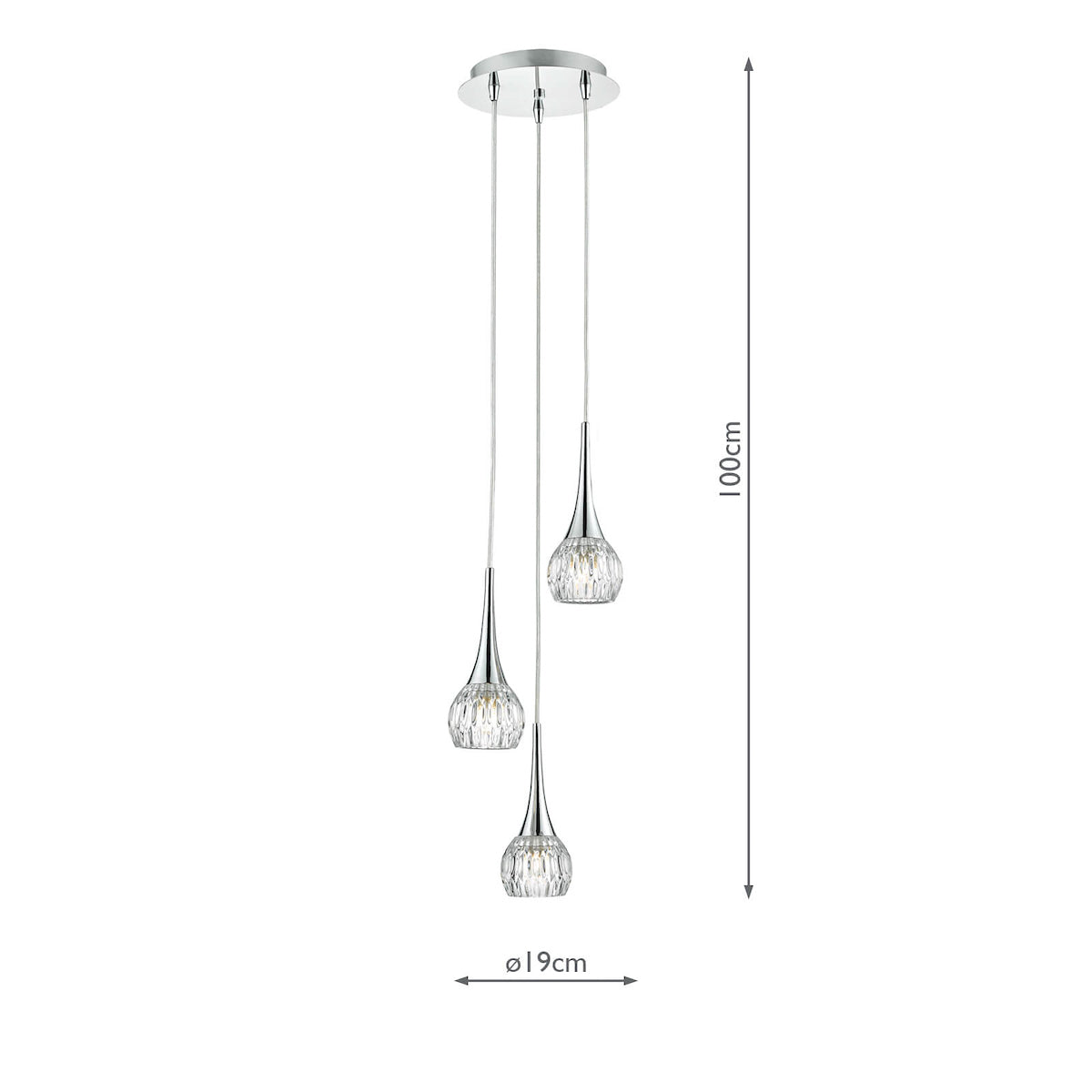 Lyall 3 Light Pendant Polished Chrome Glass<br>Polished Chrome