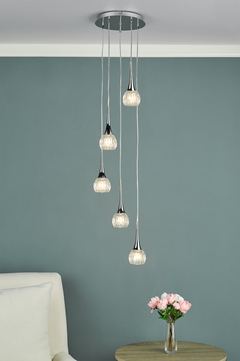 Lyall 5 Light Pendant Polished Chrome Glass<br>Polished Chrome