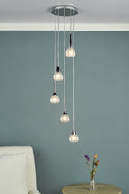 Lyall 5 Light Pendant Polished Chrome Glass<br>Polished Chrome