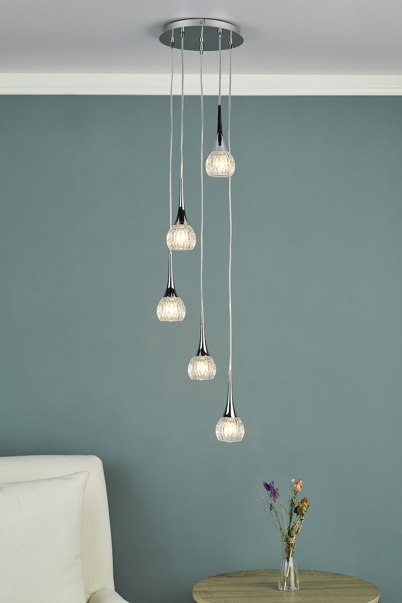 Lyall 5 Light Pendant Polished Chrome Glass<br>Polished Chrome