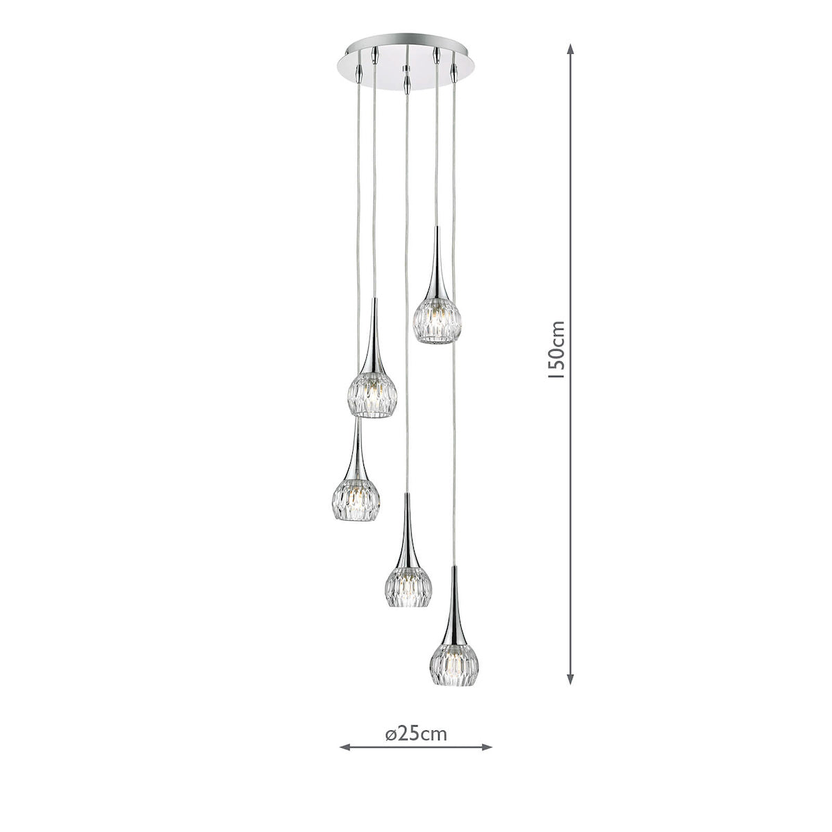 Lyall 5 Light Pendant Polished Chrome Glass<br>Polished Chrome