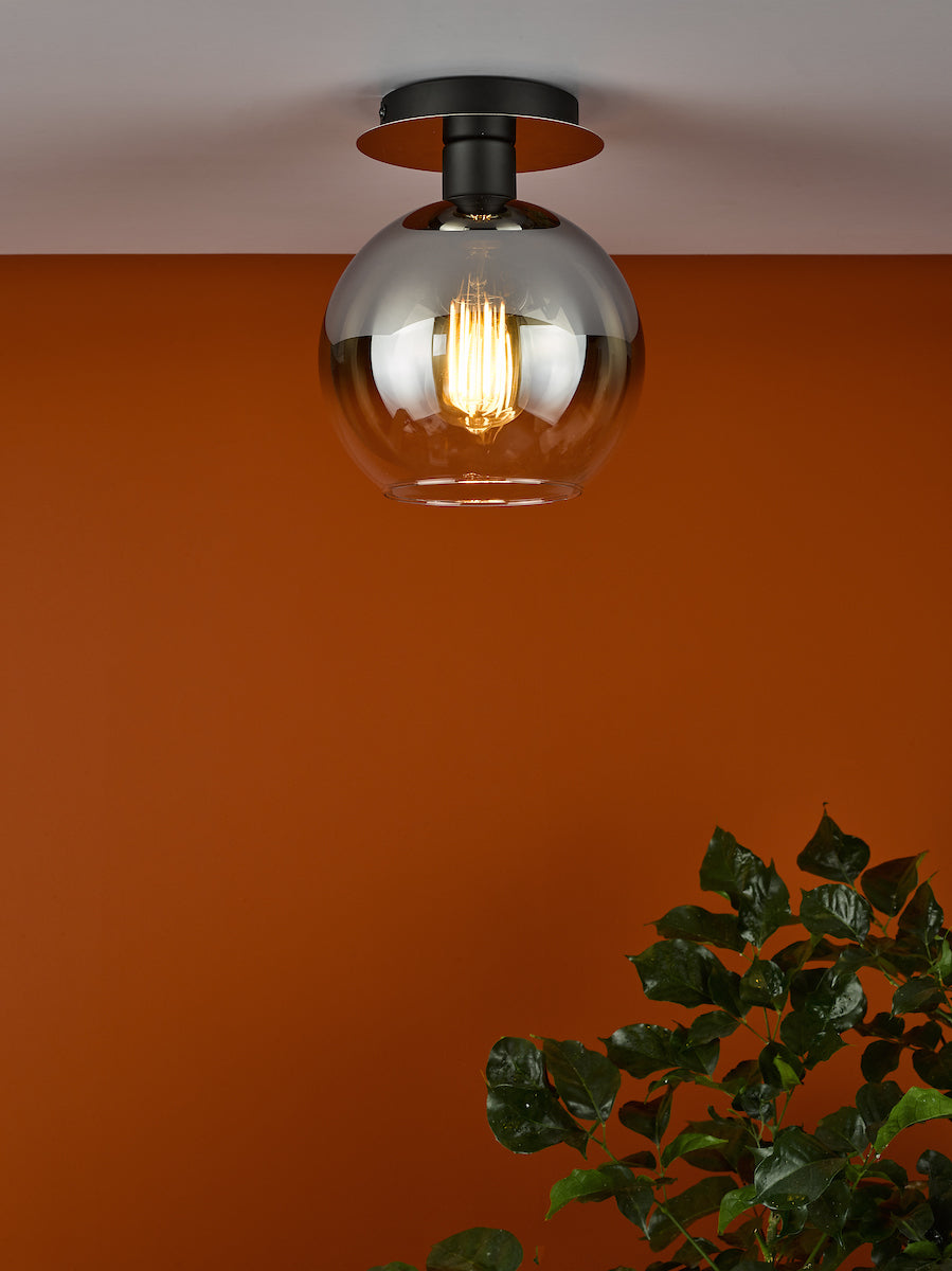 Lycia 1 Light Semi Flush Matt Black Ombre Smoked Glass<br>Matt Black