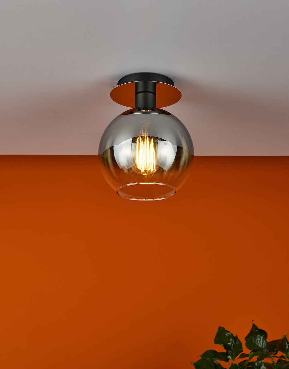 Lycia 1 Light Semi Flush Matt Black Ombre Smoked Glass<br>Matt Black