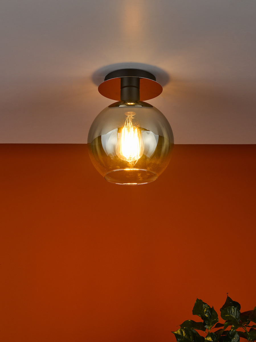 Lycia 1 Light Semi Flush Matt Black Ombre Smoked Glass<br>Matt Black