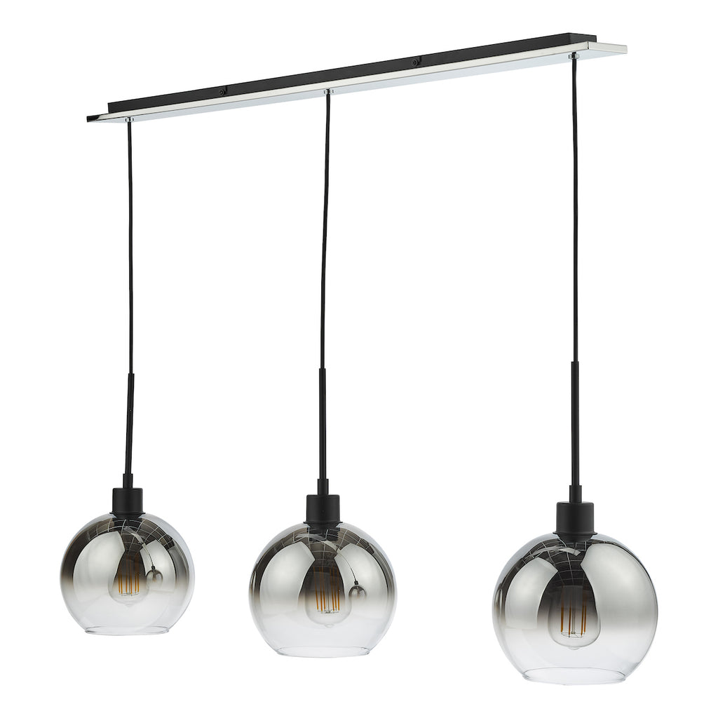 Lycia 3 Light Bar Pendant Matt Black Ombre Smoked Glass<br>Matt Black