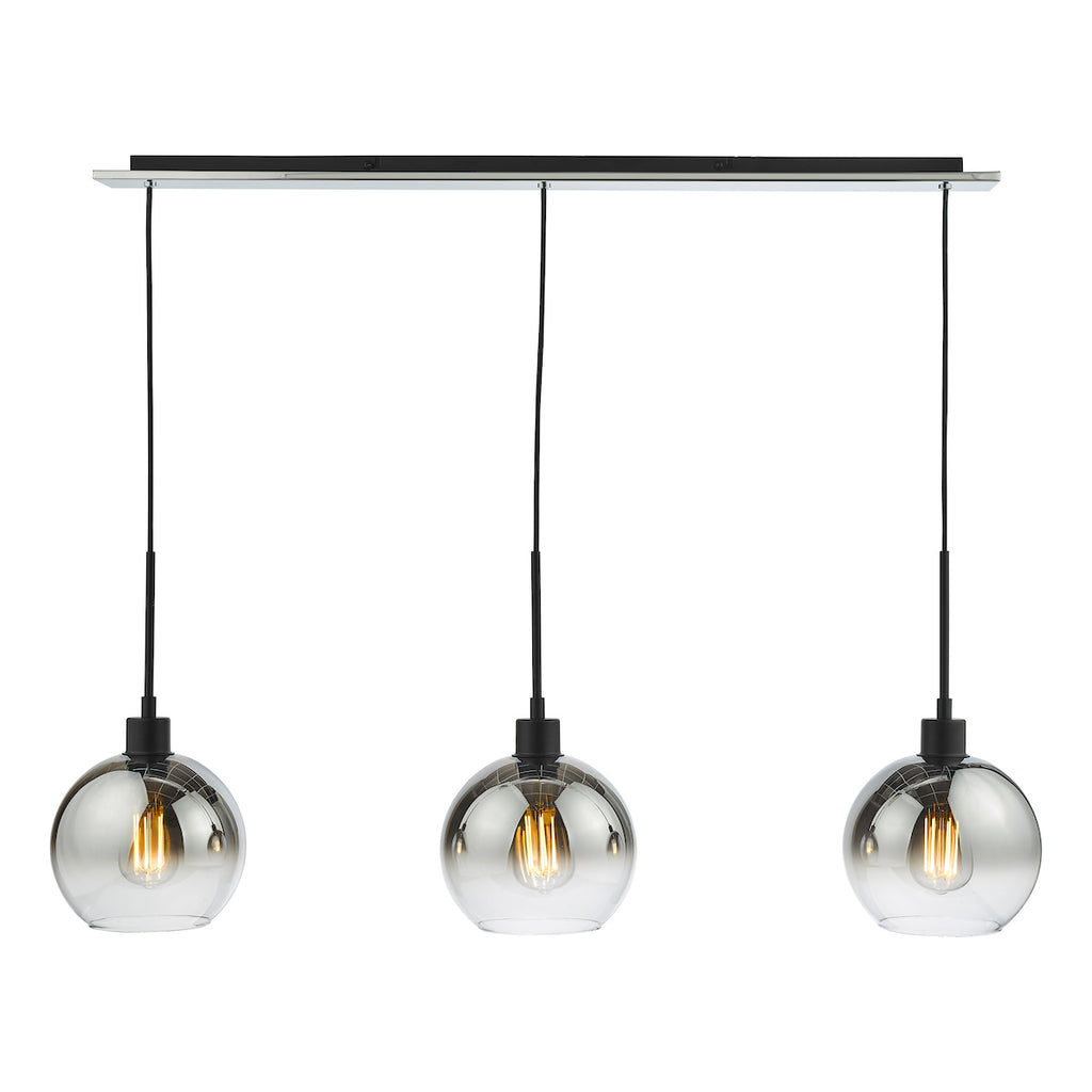 Lycia 3 Light Bar Pendant Matt Black Ombre Smoked Glass<br>Matt Black