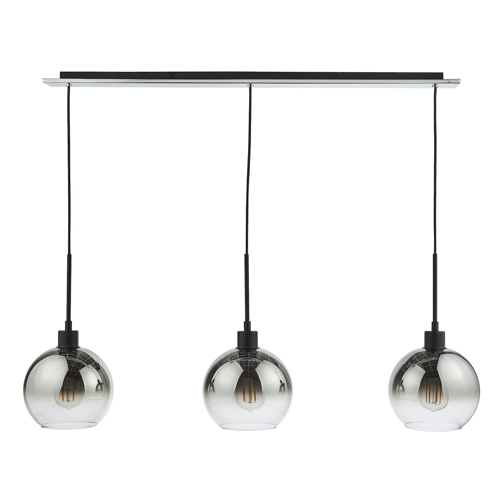 Lycia 3 Light Bar Pendant Matt Black Ombre Smoked Glass<br>Matt Black