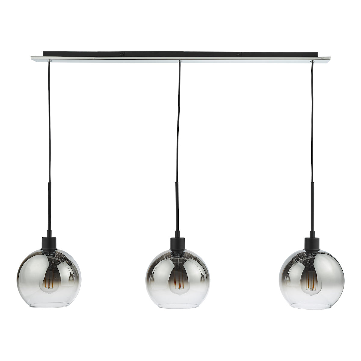 Lycia 3 Light Bar Pendant Matt Black Ombre Smoked Glass<br>Matt Black