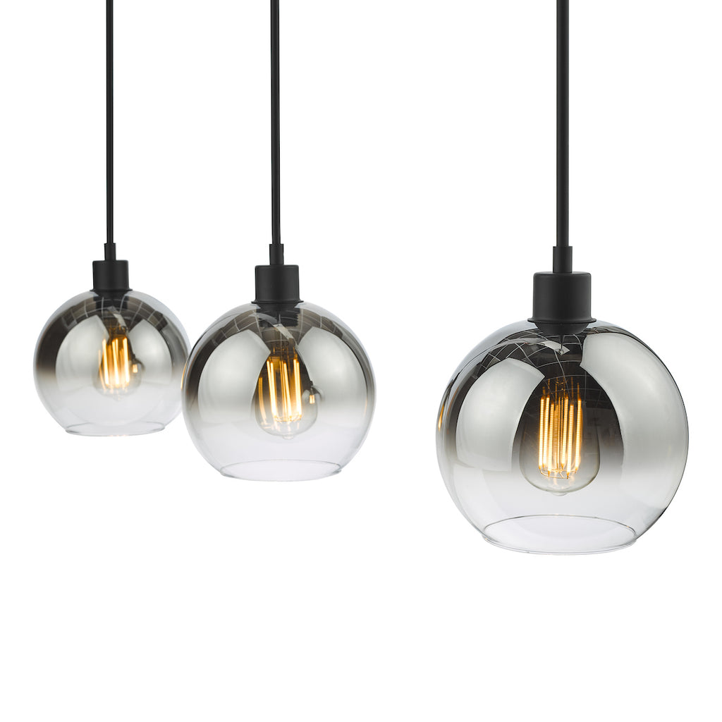 Lycia 3 Light Bar Pendant Matt Black Ombre Smoked Glass<br>Matt Black