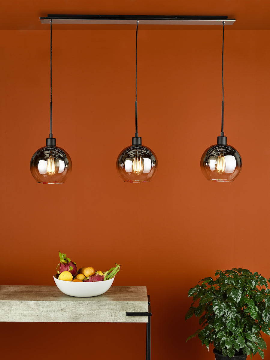 Lycia 3 Light Bar Pendant Matt Black Ombre Smoked Glass<br>Matt Black