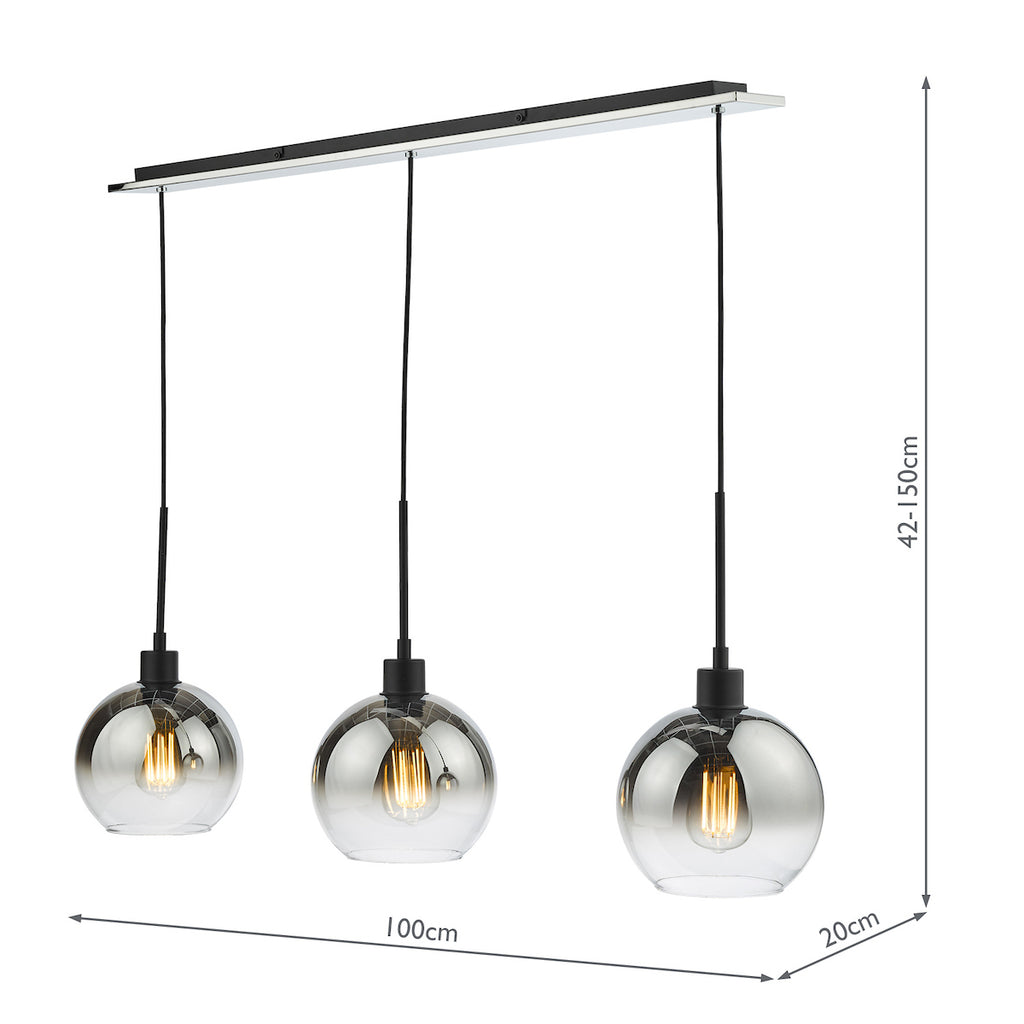 Lycia 3 Light Bar Pendant Matt Black Ombre Smoked Glass<br>Matt Black