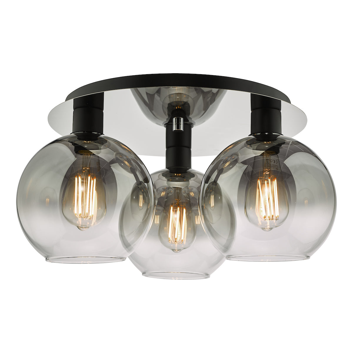 Lycia 3 Light Flush Matt Black Smoked Ombre Glass<br>Matt Black