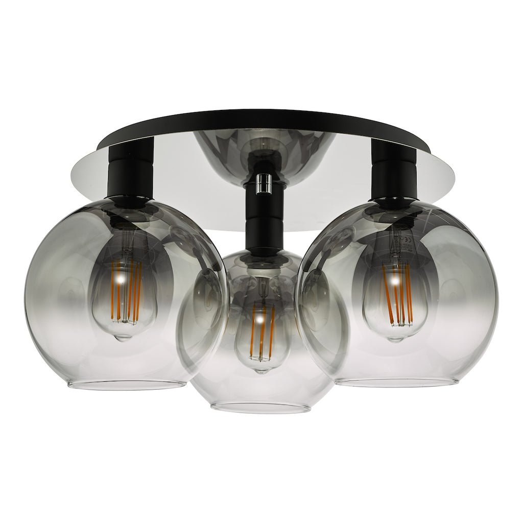 Lycia 3 Light Flush Matt Black Smoked Ombre Glass<br>Matt Black