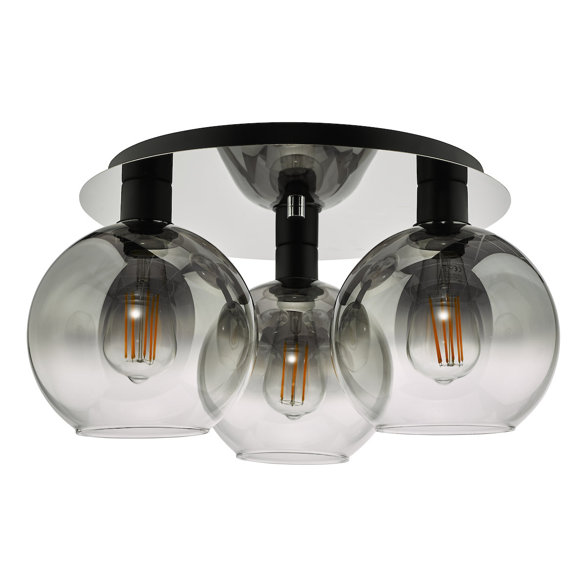 Lycia 3 Light Flush Matt Black Smoked Ombre Glass<br>Matt Black