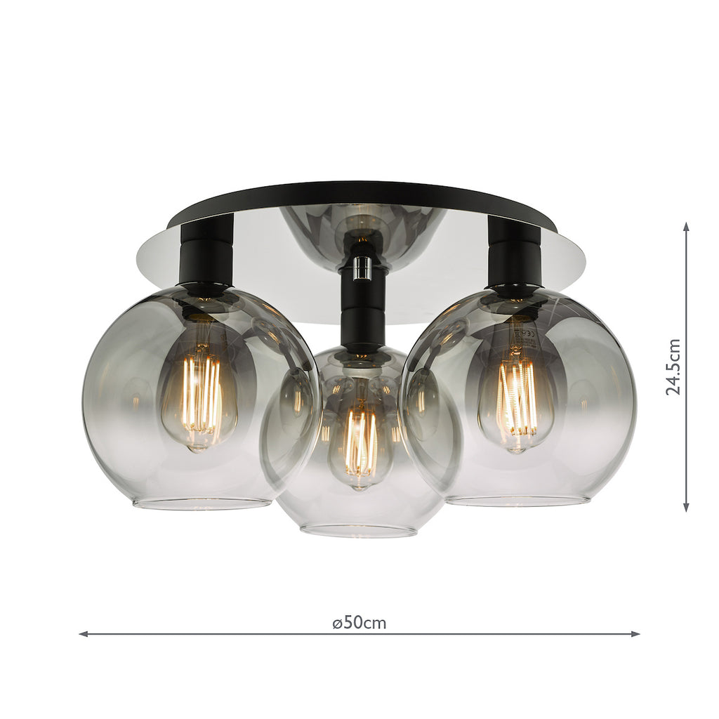 Lycia 3 Light Flush Matt Black Smoked Ombre Glass<br>Matt Black