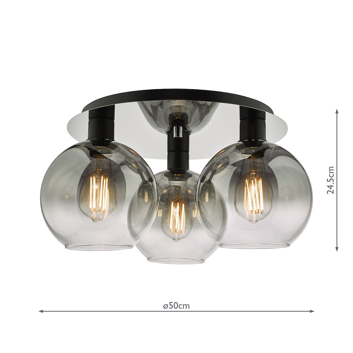 Lycia 3 Light Flush Matt Black Smoked Ombre Glass<br>Matt Black