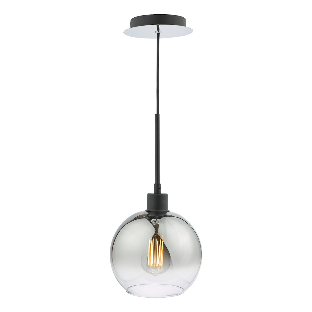 Lycia 1 Light Single Pendant Matt Black Ombre Smoked Glass<br>Matt Black