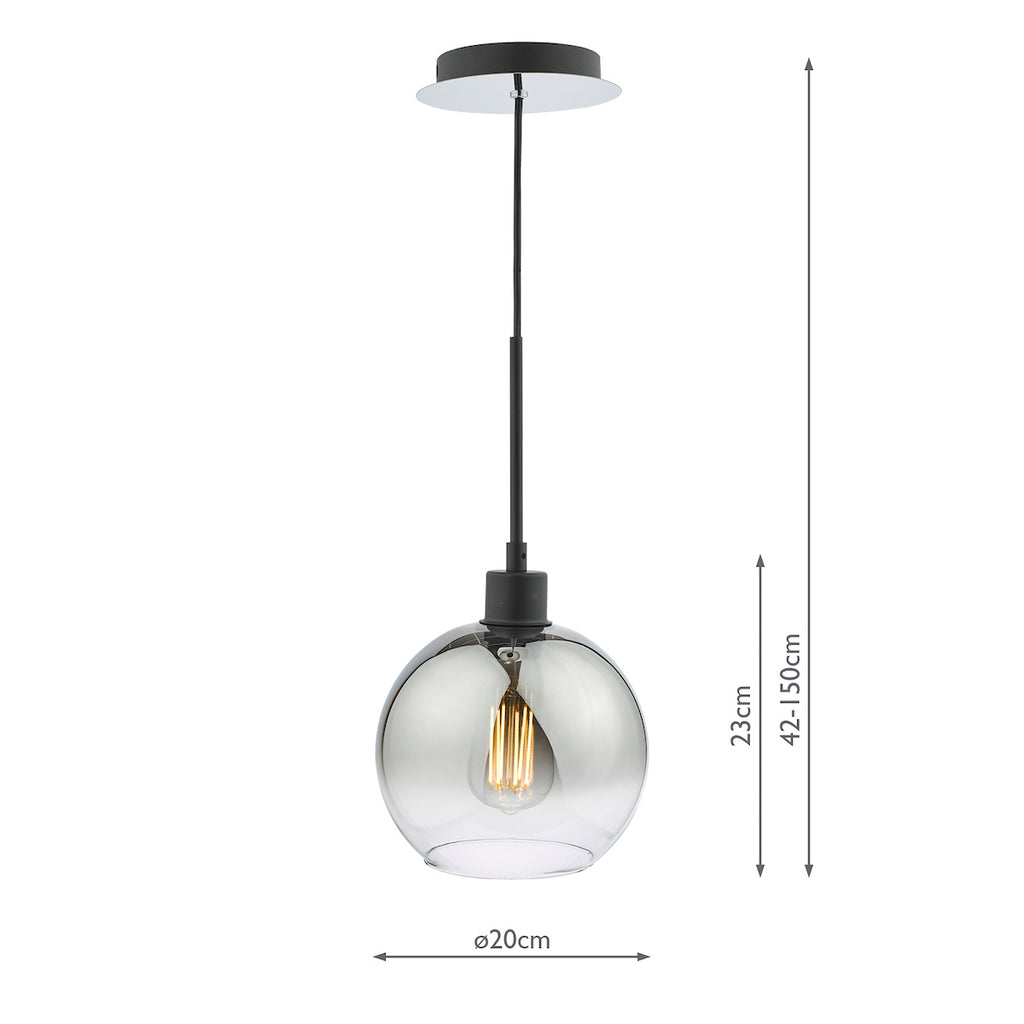 Lycia 1 Light Single Pendant Matt Black Ombre Smoked Glass<br>Matt Black
