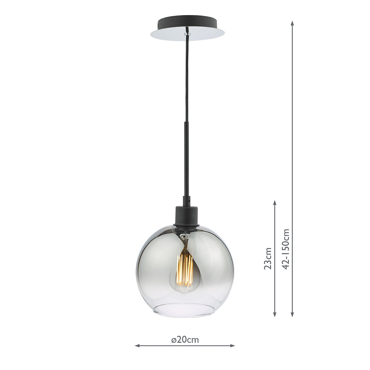 Lycia 1 Light Single Pendant Matt Black Ombre Smoked Glass<br>Matt Black