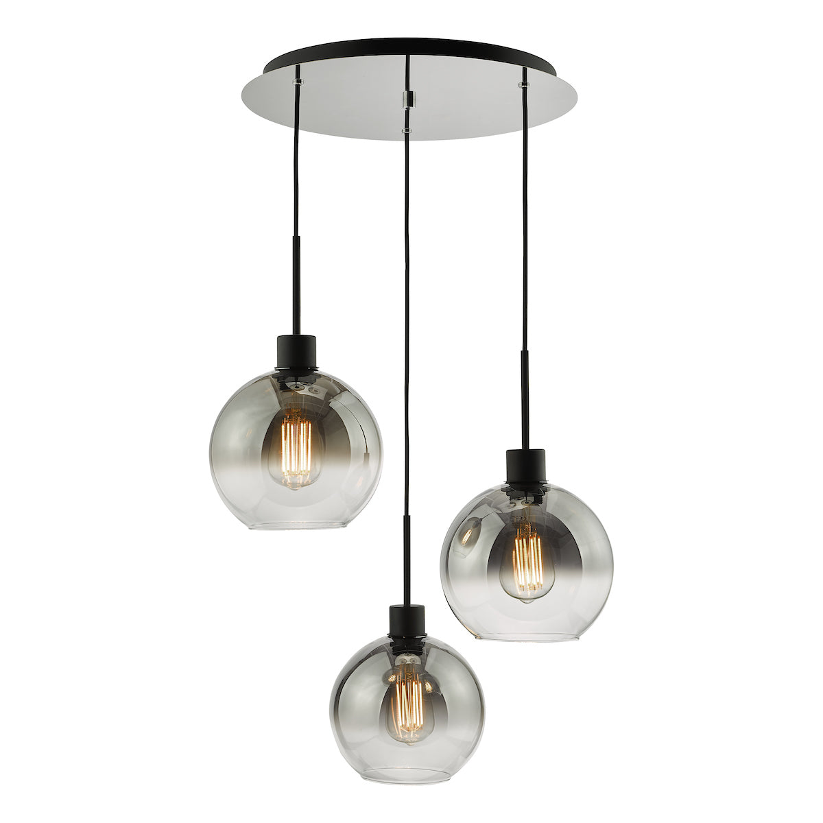 Lycia 3 Light Cluster Pendant Matt Black Smoked Ombre Glass<br>Matt Black