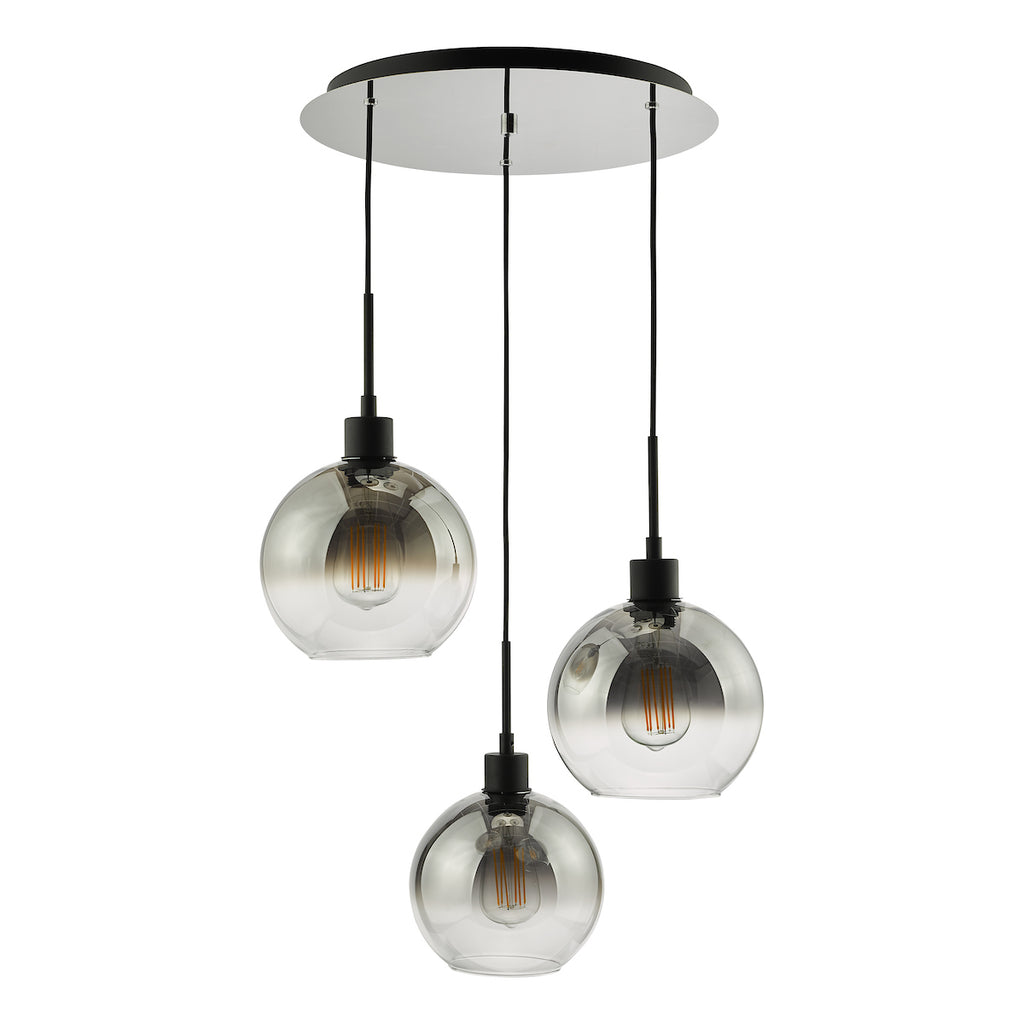 Lycia 3 Light Cluster Pendant Matt Black Smoked Ombre Glass<br>Matt Black