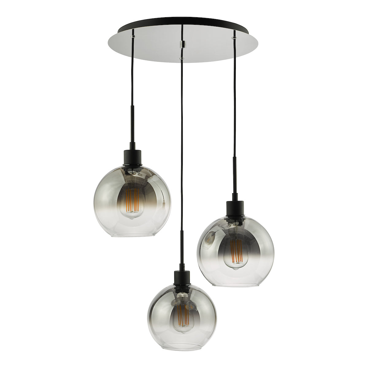 Lycia 3 Light Cluster Pendant Matt Black Smoked Ombre Glass<br>Matt Black