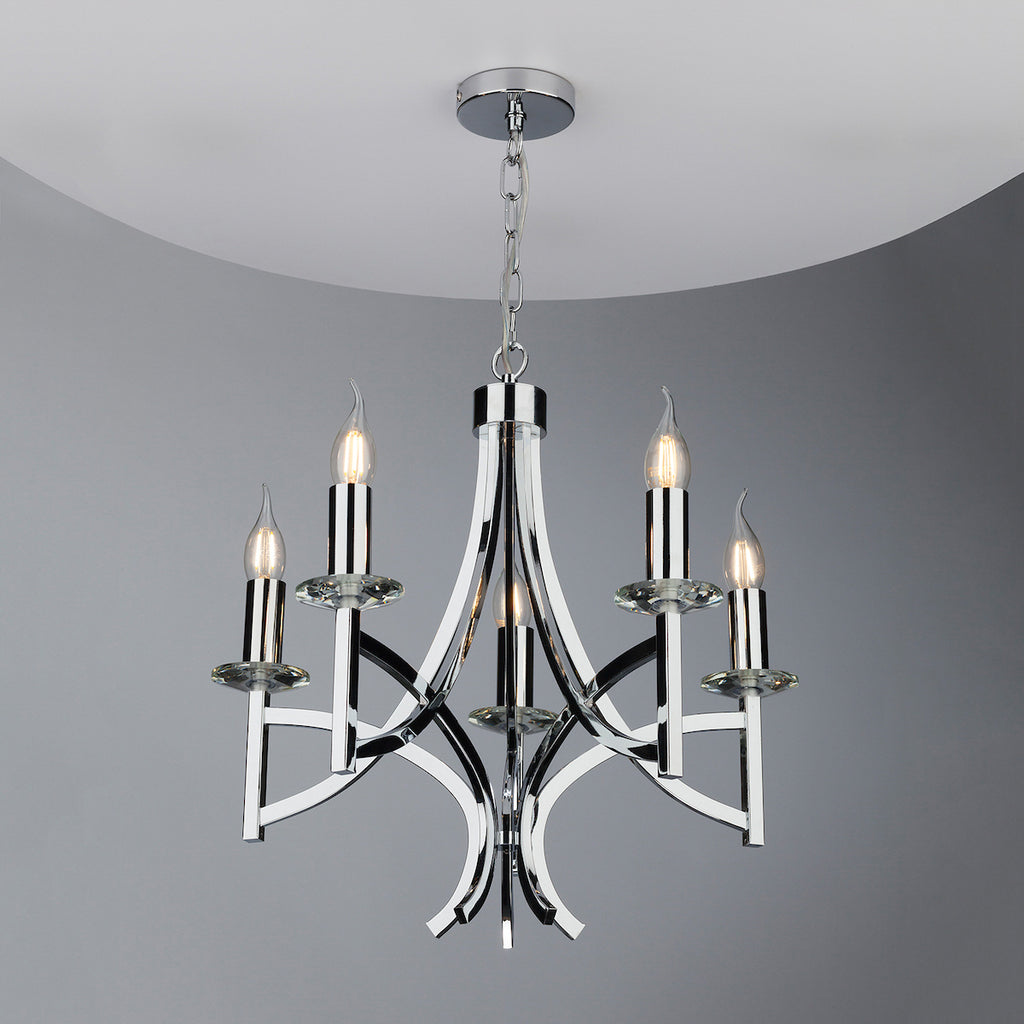 Lyon 5lt Pendant Polished Chrome & Crystal<br>Polished Chrome