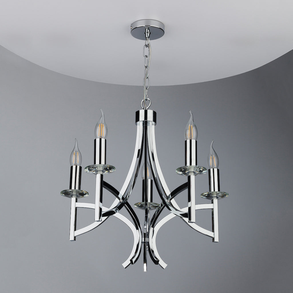 Lyon 5lt Pendant Polished Chrome & Crystal<br>Polished Chrome