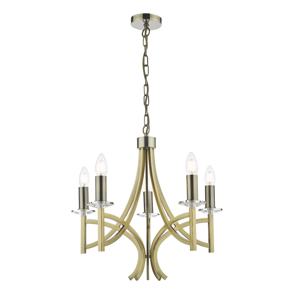 Lyon 5 Light Armed Fitting Antique Brass Crystal<br>Antique Brass