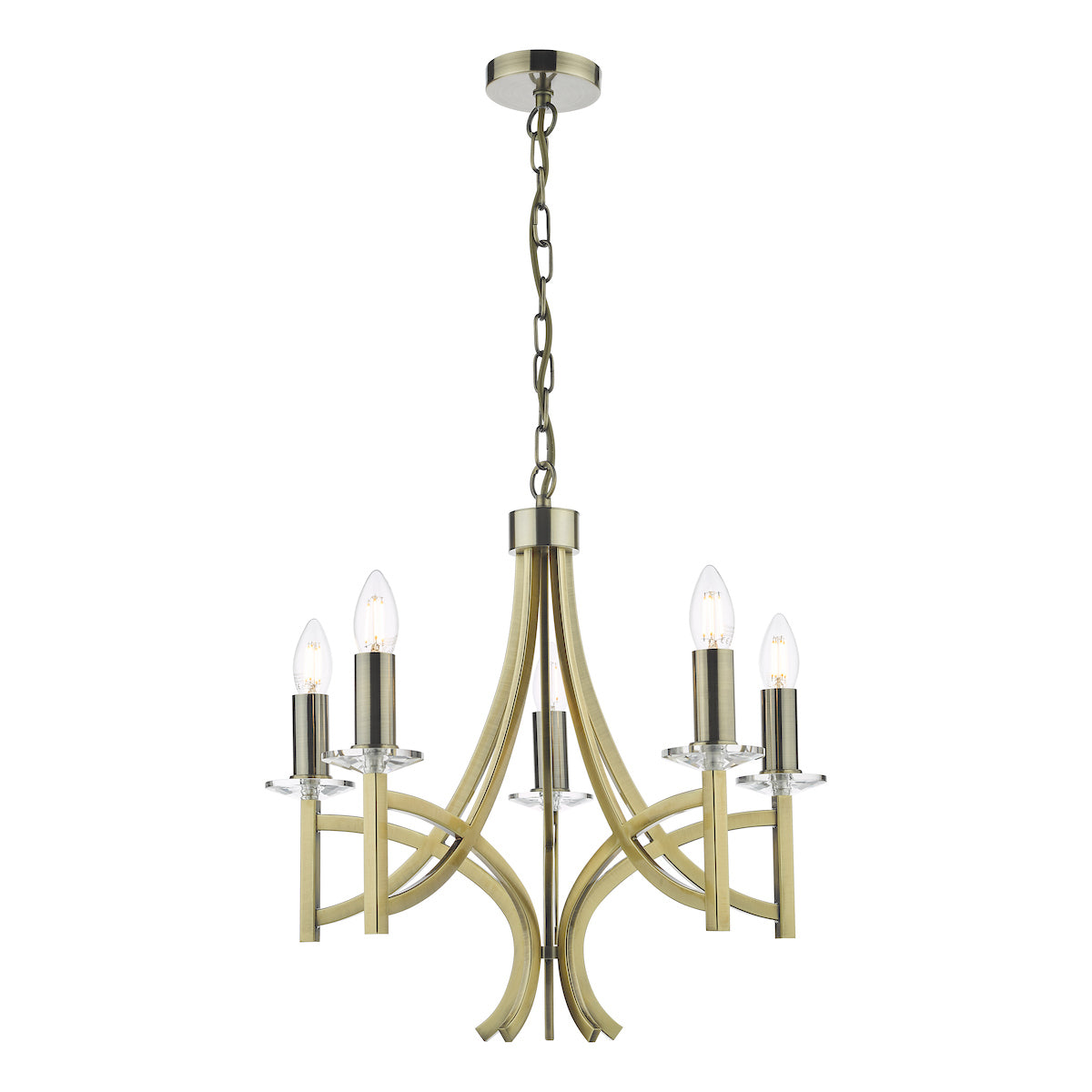 Lyon 5 Light Armed Fitting Antique Brass Crystal<br>Antique Brass