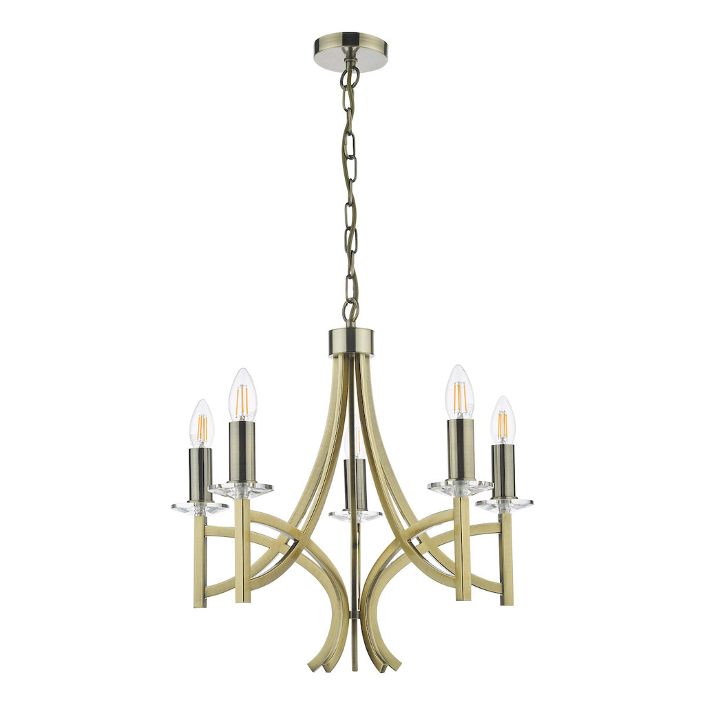 Lyon 5 Light Armed Fitting Antique Brass Crystal<br>Antique Brass