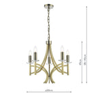 Lyon 5 Light Armed Fitting Antique Brass Crystal<br>Antique Brass