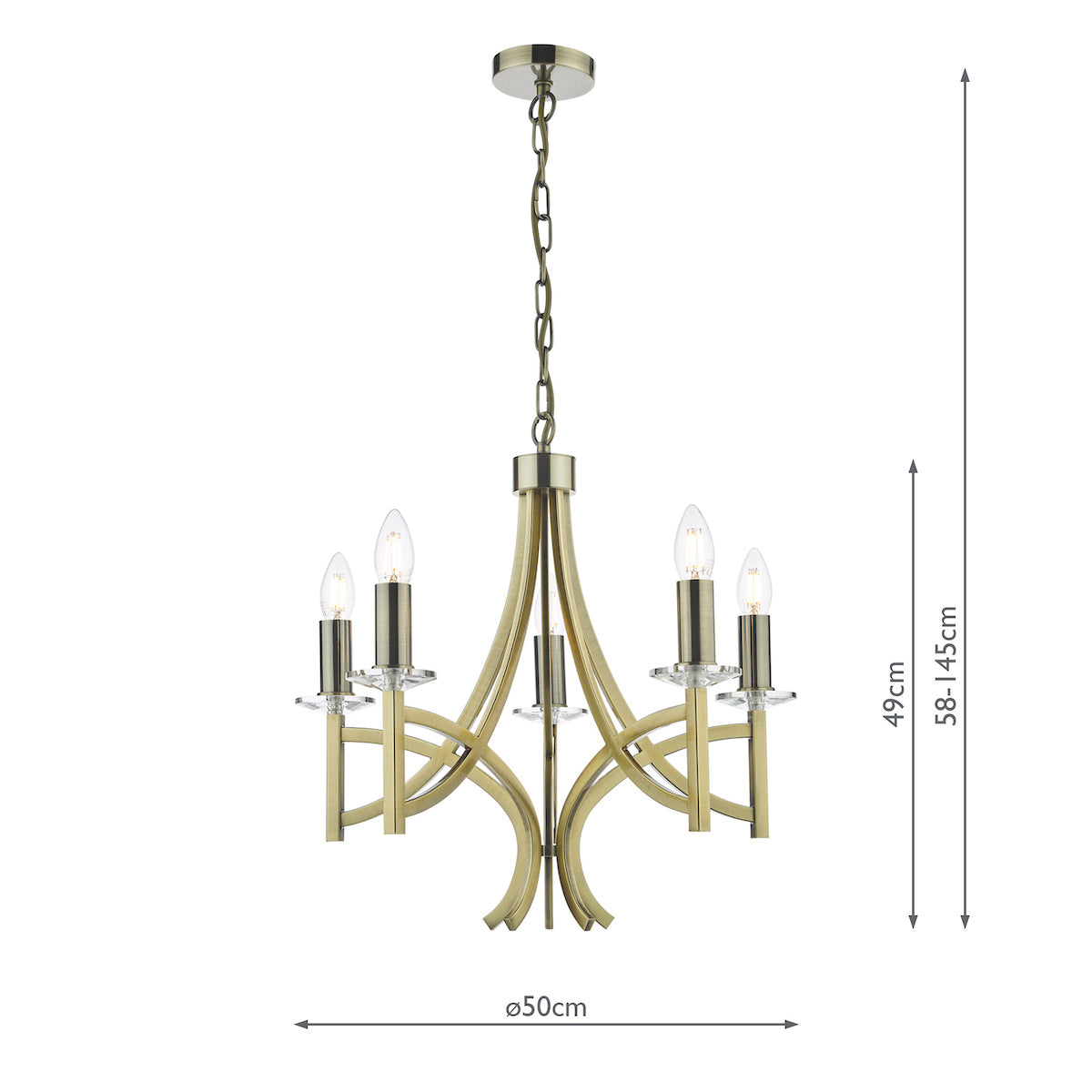 Lyon 5 Light Armed Fitting Antique Brass Crystal<br>Antique Brass