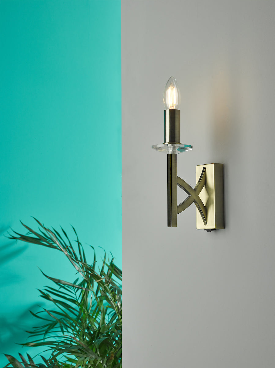 Lyon 1 Light Wall Light Antique Brass Crystal<br>Antique Brass