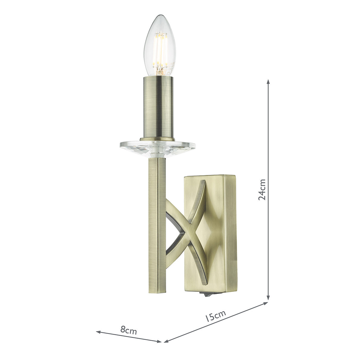 Lyon 1 Light Wall Light Antique Brass Crystal<br>Antique Brass
