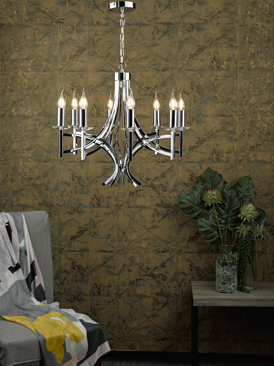 Lyon 8 Light Pendant Polished Chrome & Crystal<br>Polished Chrome