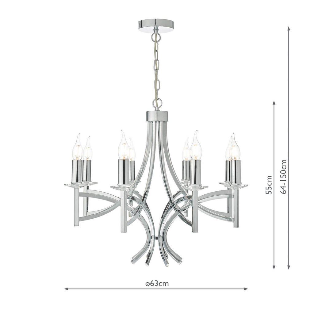 Lyon 8 Light Pendant Polished Chrome & Crystal<br>Polished Chrome
