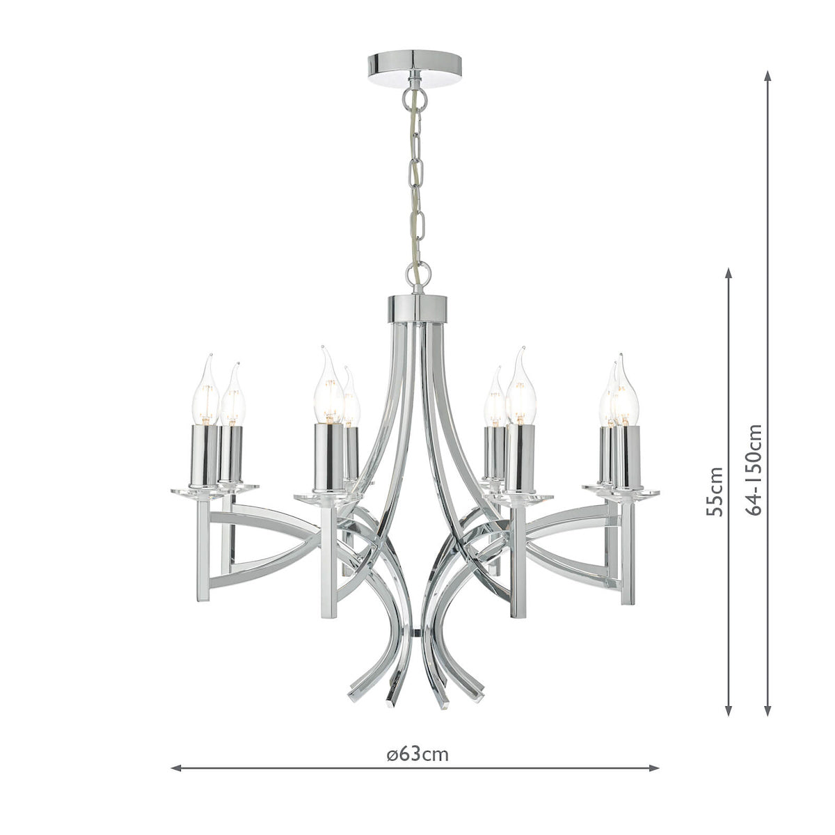 Lyon 8 Light Pendant Polished Chrome & Crystal<br>Polished Chrome