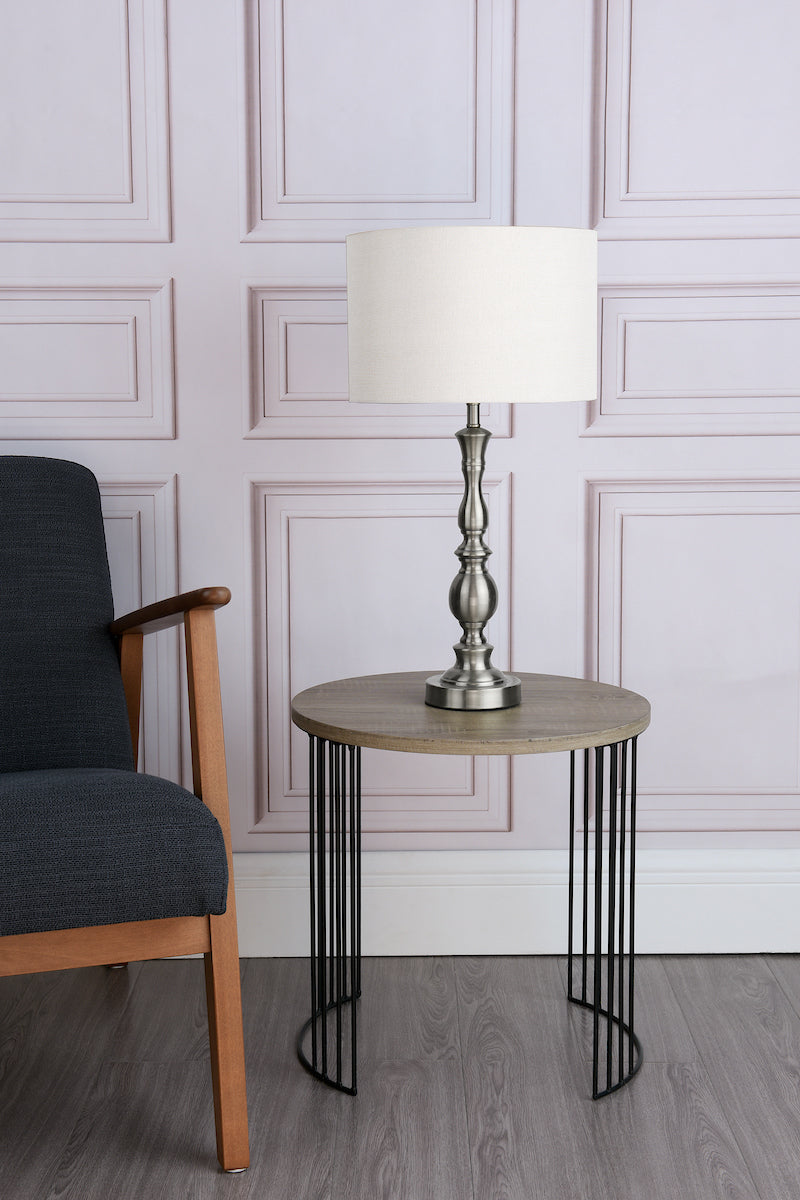 Madrid Table Lamp Satin Chrome With Shade Satin Chrome